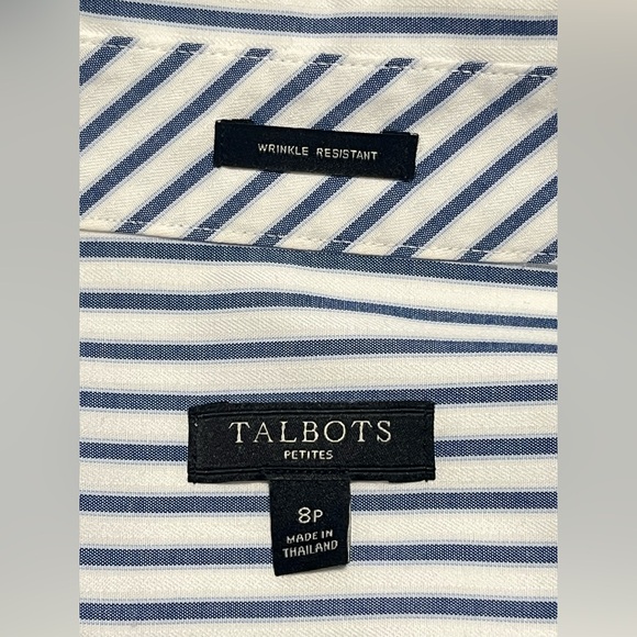 Women’s TALBOTS PETITE WRINKLE RESISTANT BD Navy /White Striped Shirt Size 8P - Picture 7 of 13